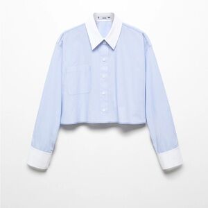 Mango Light Blue and White Button Down Shirt